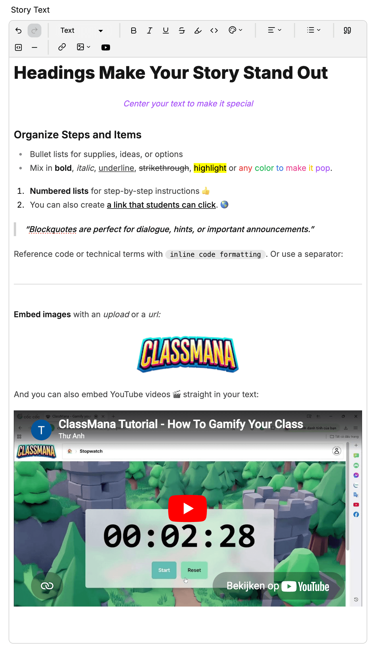 Rich text editor