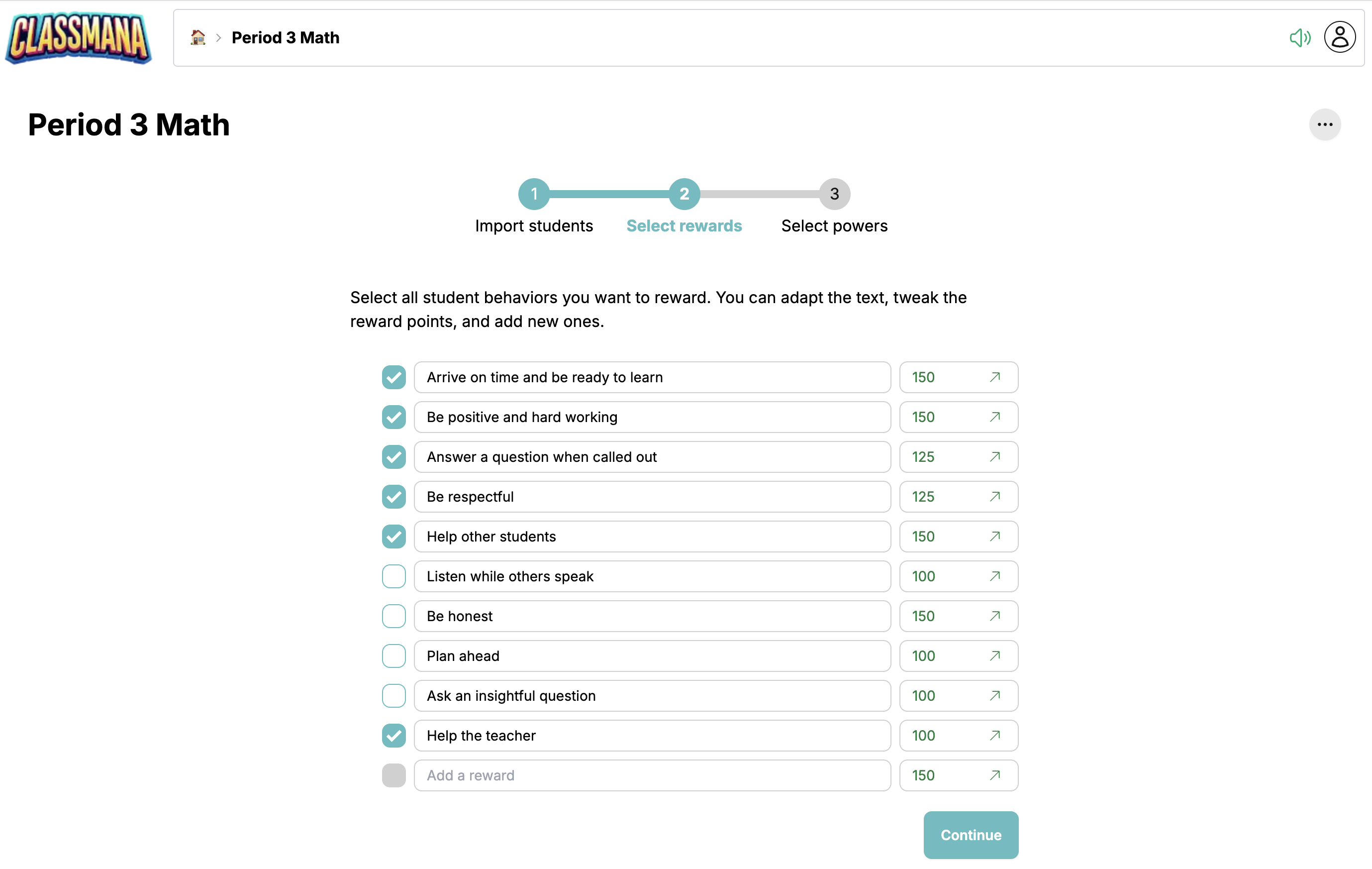 Korak konfiguracije nagrada